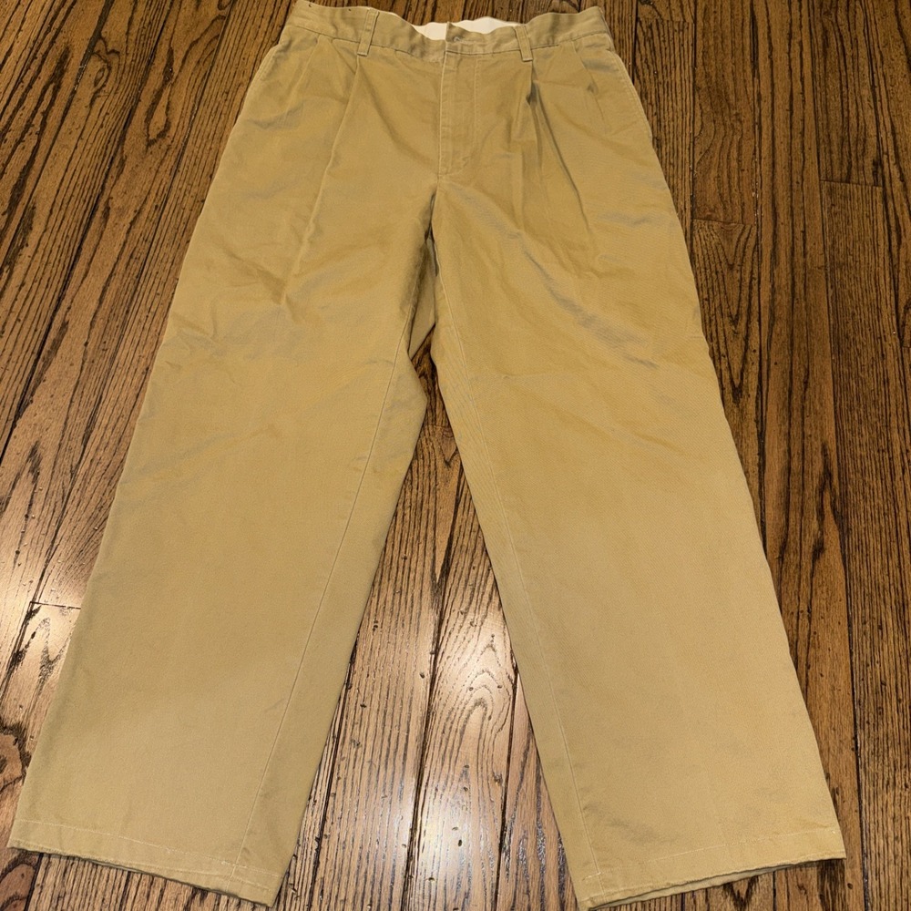 C.C. Filson Solid Brown Pleated Front Khaki Pants Men 100% Cotton Size 34/28